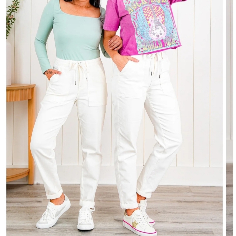 New Judy Blue Fresh Start Drawstring Denim Utility Pants W30sz11 White